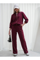 Luksusowy Komplet Damski Masełko Bluza Rozpinana + Spodnie Wide Leg Premium Soft Touch Elegancja & Komfort - bordowy